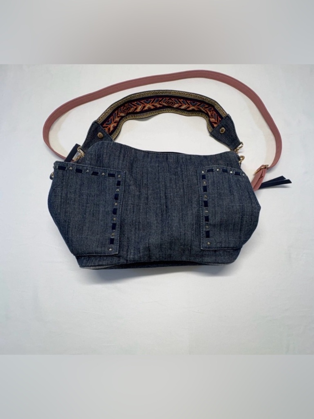 Steven by Steve Madden Denim Swiss Saddlebag with Patterned Guitar Strap